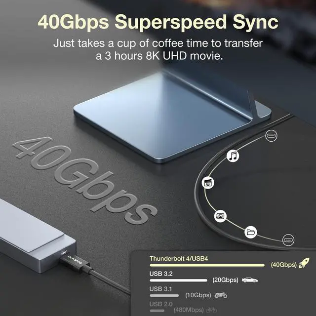 Alt view image 3 of 7 - Thunderbolt 4 Cable 2.62FT, 40Gbps Data Transfer & 100W PD Charging, 8K/6K@60Hz or Dual 4K Video Cable, Compatible with Thunderbolt 3/4 devices, MacBook, External SSD, eGPU, Type C Docking Station