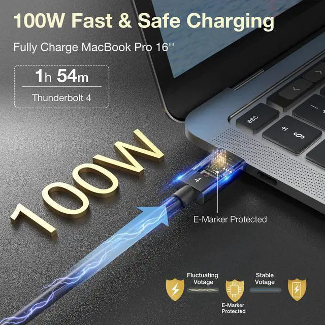 Alt view image 4 of 7 - Thunderbolt 4 Cable 2.62FT, 40Gbps Data Transfer & 100W PD Charging, 8K/6K@60Hz or Dual 4K Video Cable, Compatible with Thunderbolt 3/4 devices, MacBook, External SSD, eGPU, Type C Docking Station