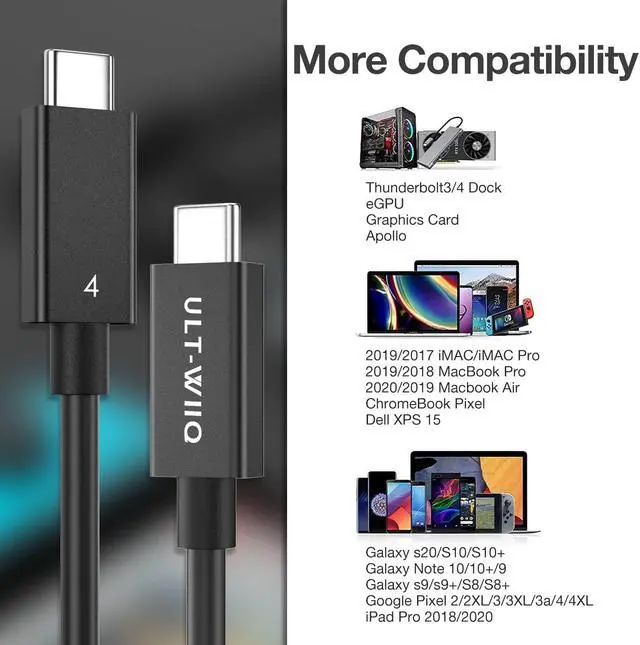 Alt view image 7 of 7 - Thunderbolt 4 Cable 2.62FT, 40Gbps Data Transfer & 100W PD Charging, 8K/6K@60Hz or Dual 4K Video Cable, Compatible with Thunderbolt 3/4 devices, MacBook, External SSD, eGPU, Type C Docking Station