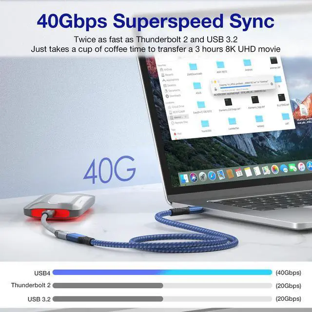 Alt view image 5 of 7 - USB4 Extension Cable 2.62Ft, Thunderbolt 3 & 4 Extension Cable, USB C 4.0 Support PD 100W 20V5A, 40Gbps Transfer, 8K@60Hz, 6K/4K@60Hz Video for Dell/HP/Anker Dock, MacBook, iMac, Dell XPS, Intel NUC