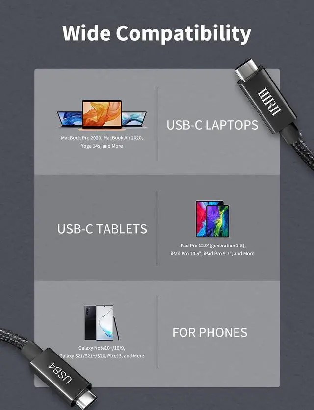 Alt view image 7 of 7 - Thunderbolt 4 Cable USB4 Compatible with Thunderbolt 4 Cable 3.3ft / 1M Support 8K Display / 40Gbps Data Transfer / 100W Charging with Thunderbolt 4 USB4 Thunderbolt 3 USB-C (Certified)