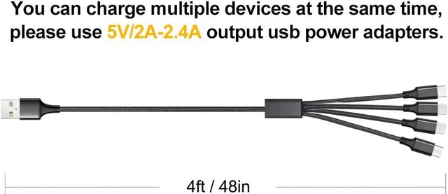 Alt view image 7 of 7 - Multi Charging Cable 2Pack 4FT 4 in 1 Charging Cable for Multiple Devices