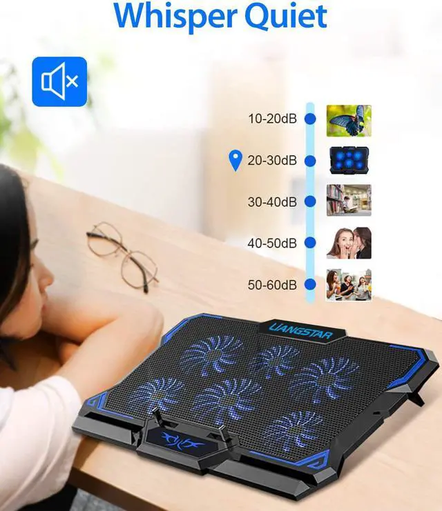 Alt view image 2 of 7 - Laptop Cooling Pad, Laptop Cooler with 6 Quiet Led Fans for 15.6-17 Inch Laptop Cooling Fan Stand, Portable Ultra Slim USB Powered Gaming Laptop Cooling Pad, Switch Control Fan Speed Function