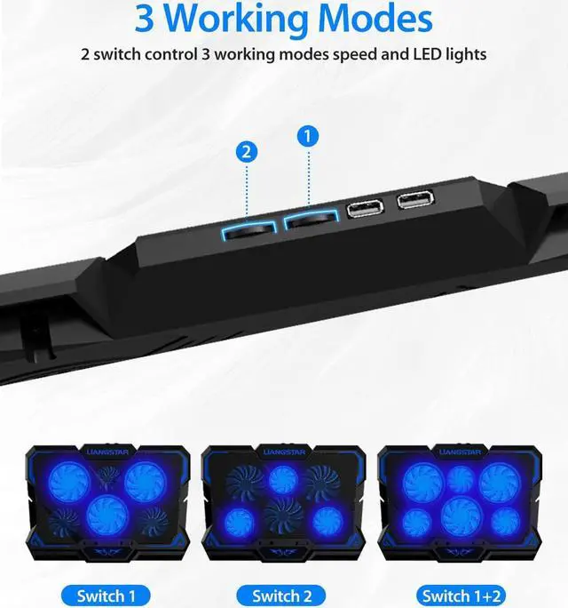 Alt view image 5 of 7 - Laptop Cooling Pad, Laptop Cooler with 6 Quiet Led Fans for 15.6-17 Inch Laptop Cooling Fan Stand, Portable Ultra Slim USB Powered Gaming Laptop Cooling Pad, Switch Control Fan Speed Function