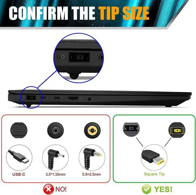 Alt view image 3 of 7 - 20V 6.75A 135W AC Power Adapter Laptop Charger Compatible with Lenovo IdeaPad Y40-70 Y50-70 Y50-70AM-IFI Y70-70 Y700 Z710 Power Cord