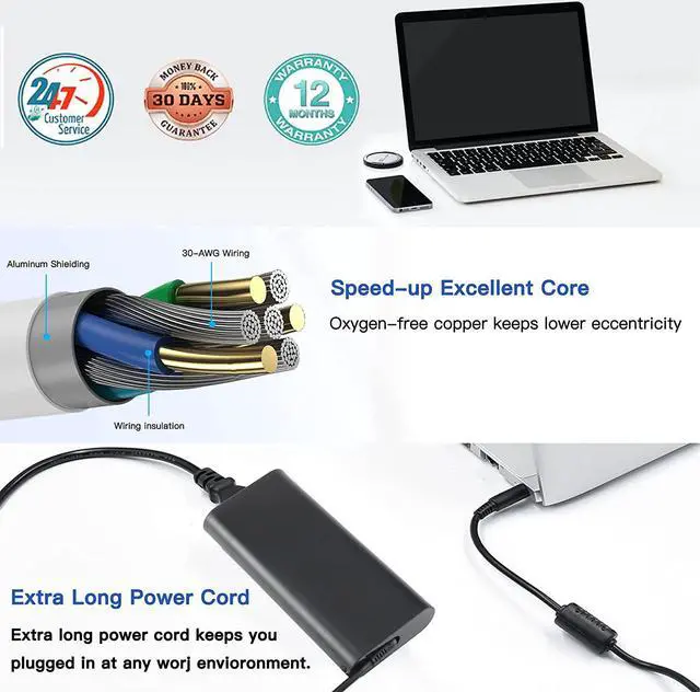 Alt view image 2 of 7 - Laptop Charger for Dell, 130W (watt) 4.5mm Round Tip Laptop Charger for Dell XPS 15 9530 9550 9560 9570/Precision M3800 5510 5520 5530, HA130PM130 DA130PM130 Power Supply