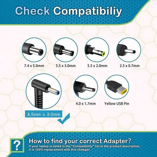 Alt view image 2 of 7 - 45W AC Power Laptop Adapter Supply Charger Cord for HP Pavilion X360 M3 11 13 15 Folio 1040 G1 G2 G3 Slatebook 14 HP Pro 410 G1 Chromebook 14 11 G3 G4 G5
