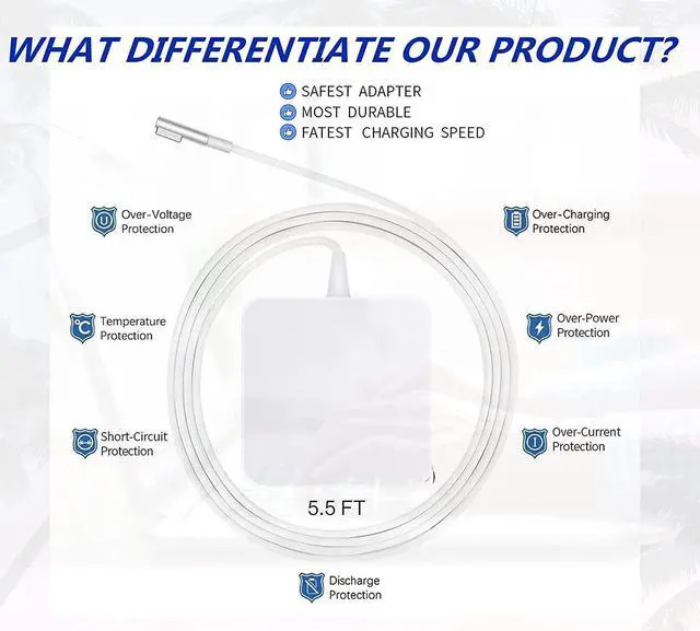 Alt view image 4 of 6 - Replacement Mac Book Air Charger, AC 45W L-Tip Power Adapter Charger Compatible with Mac Book Air 11/13 inch (Before Mid 2012)