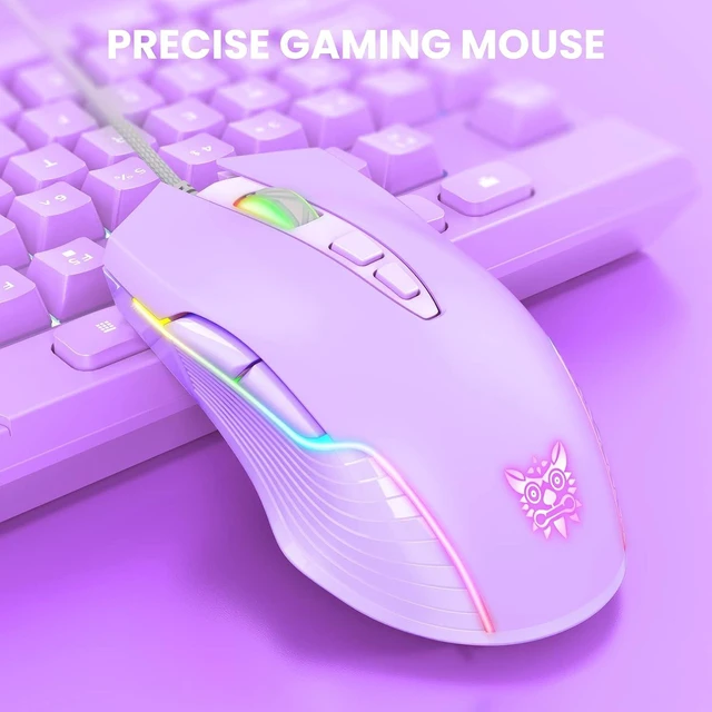 Alt view image 6 of 7 - Cute RGB 6400 DPI Wired Gaming Mouse Breathing LED Optical USB 7 Buttons Gamer Computer Pink Mice for Laptop PC Desktop (Purple)