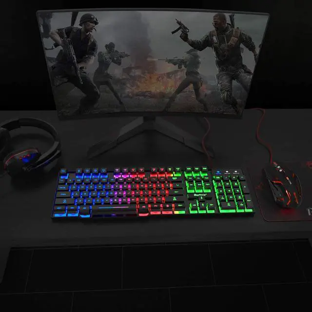 Alt view image 6 of 7 - RGB Gaming Keyboard and Backlit Mouse and Headset Combo,USB Wired Backlit Keyboard,LED Gaming Keyboard Mouse Set,Headset with Microphone for Laptop PC Computer Game and Work
