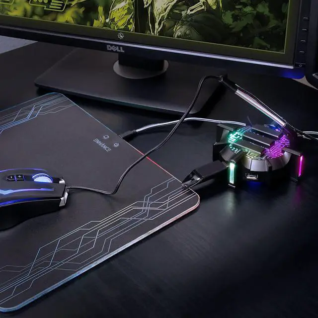 Alt view image 2 of 7 - ENHANCE Pro Gaming Mouse Bungee Cable Holder with 4 Port USB Hub - Cord Holder with 7 LED Color Modes with RGB Lighting - Wire & Cord Management Support for Improved Accuracy, Stabilized Design