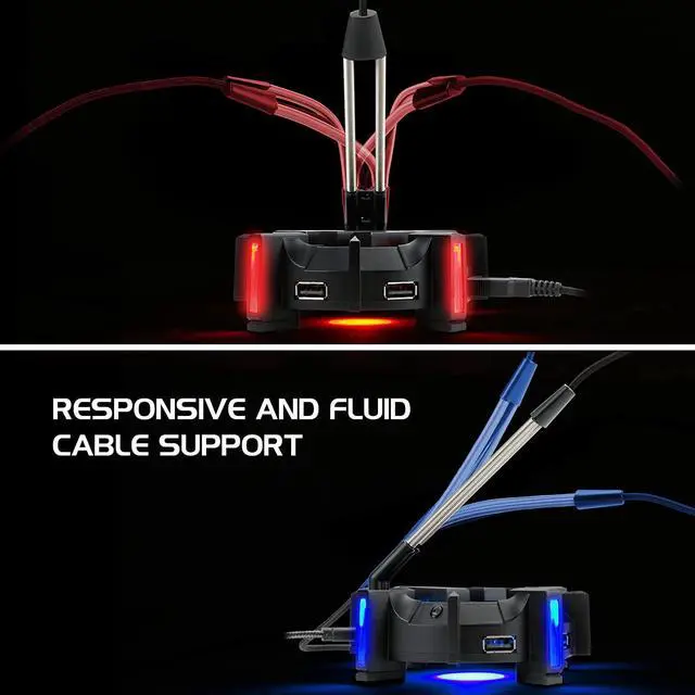 Alt view image 4 of 7 - ENHANCE Pro Gaming Mouse Bungee Cable Holder with 4 Port USB Hub - Cord Holder with 7 LED Color Modes with RGB Lighting - Wire & Cord Management Support for Improved Accuracy, Stabilized Design