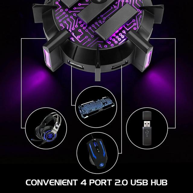 Alt view image 4 of 6 - ENHANCE Gaming Headphone Stand Headset Holder with 4 Port USB Hub, Customizable LED Lighting, Flexible Acrylic Neck - Universal Hanger with Weighted Base for Wired or Wireless Headsets - PS4, Xbox, PC