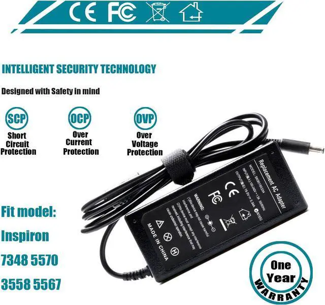 Alt view image 3 of 7 - 65W AC Adapter Charger Replacement for Dell Inspiron 15 3000 Charger 3552 3558 3576 3580 5551 5557 5558 5559 5566 5567 5568 5570 5582 5583 5584 7537 7560 7570 7572 7573 7579 7580 Laptop Power Cord