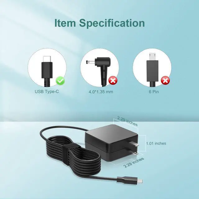 Alt view image 2 of 6 - USB Type C AC Charger Fit for Asus Chromebook C223 C223N C223NA C423NA C423N C423 14 C425TA C425T C425 C424MA C424M C424 Laptop Power Supply Adapter Cord