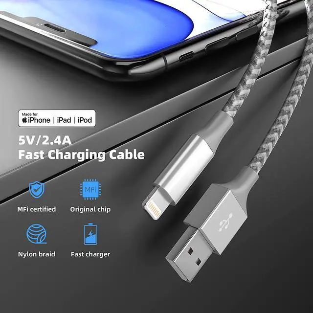 Alt view image 3 of 7 - iPhone Charger [Apple MFi Certified] 3pack 10FT Long Lightning Cable Fast Charging High Speed Data Sync USB Cable Compatible iPhone 13/12/11 Pro Max/XS MAX/XR/XS/X/8/7/Plus/6S (Grey White)