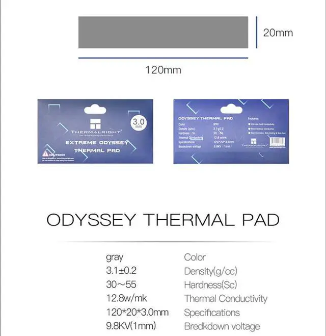 Alt view image 4 of 6 - Thermalright Thermal Pad 12.8 W/mK 120x20x3mm Non Conductive Heat Resistance High Temperature Resistance Silicone Thermal Pads for Laptop Heatsink/GPU/CPU/LED Cooler (3mm)