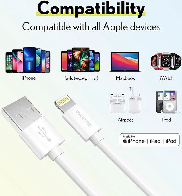 Alt view image 3 of 7 - iPhone Lightning Cable MFI Certified Portable & Smart USB-A to Lightning Charging Cable Fast  Charging Cord 4ft iPhone Charger Cord Compatible with iPhone | iPad | iPod - White