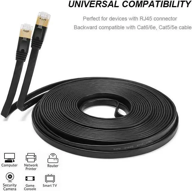 Alt view image 6 of 7 - Ercielook CAT8 Ethernet Cable 25 ft High Speed, Shielded Flat Internet Cable with Clips, for Router/Gaming/Modem - Black