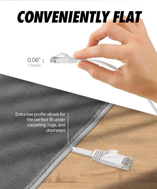 Alt view image 4 of 7 - Ultra Clarity Cables Cat 6 Ethernet Cable, Flat 50 Feet LAN, UTP Cat 6, RJ45, Network Cord, Patch, Internet Cable - 50 ft - White