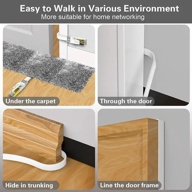 Alt view image 5 of 7 - HiiPeak Cat 8 Ethernet Cable 40ft - Cat8 Flat Internet Cable High Speed LAN Patch Network Cables with RJ45 Gold Plated Connector, Compatible with Cat5/Cat6/Cat7, White 40 ft