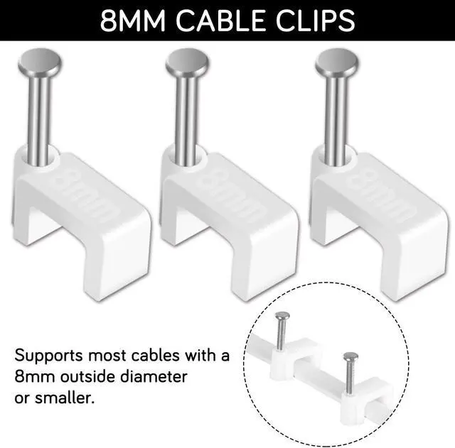 Alt view image 2 of 7 - Cable Clips - CableGeeker 100 Pieces Ethernet Cable Clips with Nails 8mm Cord Holder for Cat6 Cat7 Flat Ethernet Cable (White)