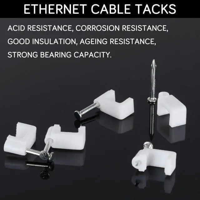 Alt view image 3 of 7 - Cable Clips - CableGeeker 100 Pieces Ethernet Cable Clips with Nails 8mm Cord Holder for Cat6 Cat7 Flat Ethernet Cable (White)