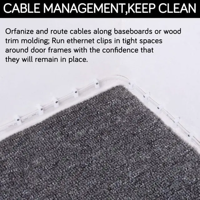 Alt view image 5 of 7 - Cable Clips - CableGeeker 100 Pieces Ethernet Cable Clips with Nails 8mm Cord Holder for Cat6 Cat7 Flat Ethernet Cable (White)