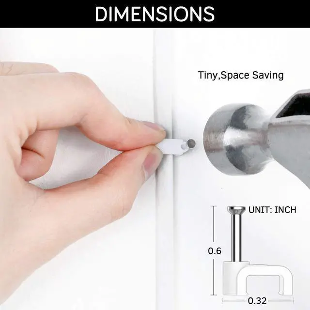 Alt view image 6 of 7 - Cable Clips - CableGeeker 100 Pieces Ethernet Cable Clips with Nails 8mm Cord Holder for Cat6 Cat7 Flat Ethernet Cable (White)