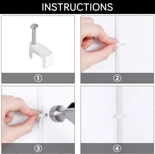 Alt view image 7 of 7 - Cable Clips - CableGeeker 100 Pieces Ethernet Cable Clips with Nails 8mm Cord Holder for Cat6 Cat7 Flat Ethernet Cable (White)