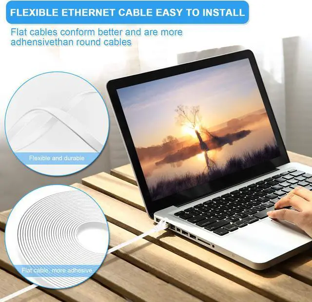 Alt view image 6 of 7 - Cat 7 Ethernet Cable 75 ft White,High Speed Shielded Solid Flat Cable with RJ45 Connectors Computer Internet 75 Feet Long LAN Network Ethernet Cable Cord for Router, Modem - Faster Than Cat5E/Cat6E