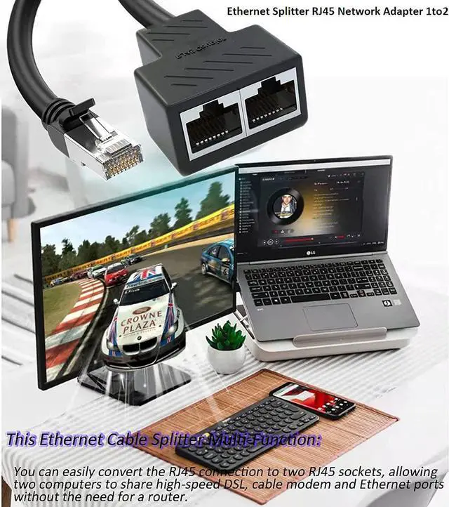 Alt view image 4 of 7 - Ethernet Splitter RJ45 Network Adapter Ethernet 1 Male to 2 Female LAN Ethernet Splitter Adapter Cable Suitable Super Cat5 Cat5e Cat6 Cat7