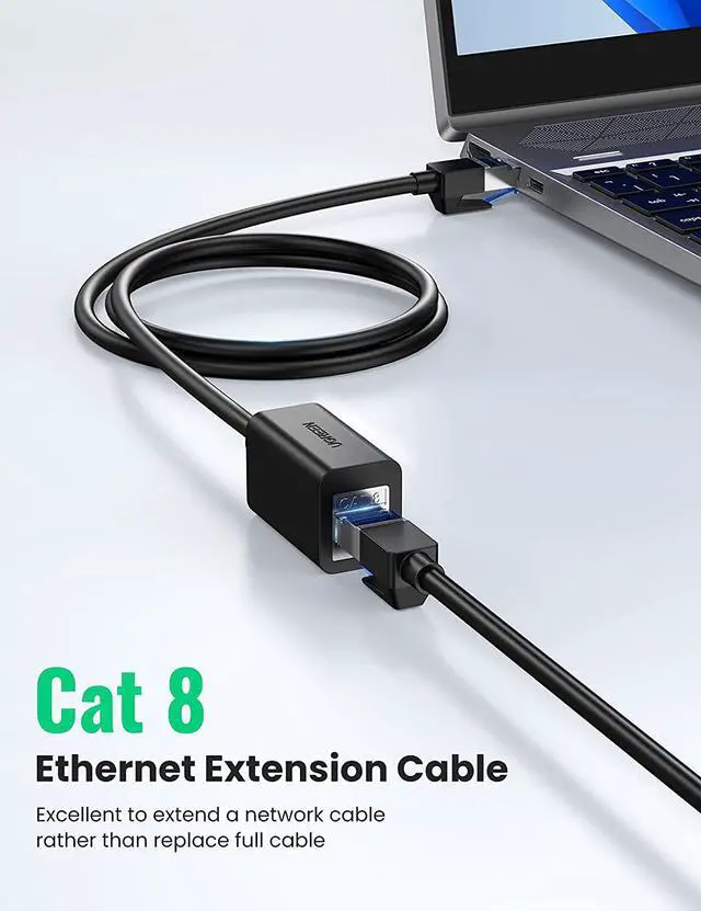 Alt view image 3 of 7 - UGREEN Ethernet Extender Cable Cat 8 Extension Network Cable 40 Gbps 2000MHz RJ45 Network Patch Cord Double Shielding Male to Female Connector Compatible for Router PC Laptop Modem 6FT
