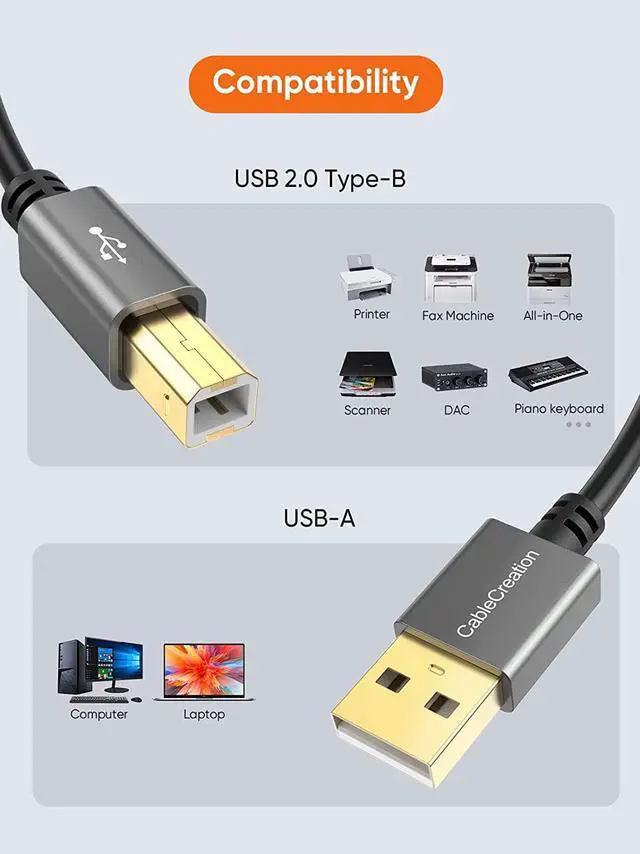Alt view image 4 of 6 - USB Printer Cable 5FT USB 2.0 Printer Cable to Computer USB A to USB B Printer Cord for HP Brother Epson Canon Piano Dac Aluminum Case Space Gray 1.5m