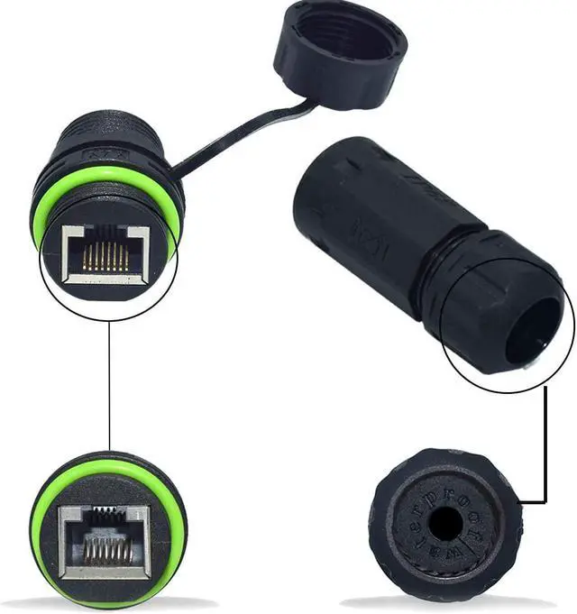 Alt view image 4 of 7 - RJ45 Waterproof Connector IP68 Cable Connector, Panel Mount Coupler Female to Female, with Shielding Cable Coupler-CAT5E-YMP20-Green-2 PCS