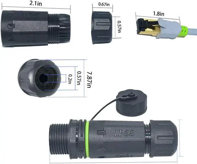Alt view image 6 of 7 - RJ45 Waterproof Connector IP68 Cable Connector, Panel Mount Coupler Female to Female, with Shielding Cable Coupler-CAT5E-YMP20-Green-2 PCS