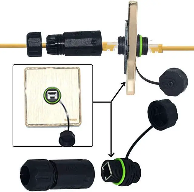 Alt view image 7 of 7 - RJ45 Waterproof Connector IP68 Cable Connector, Panel Mount Coupler Female to Female, with Shielding Cable Coupler-CAT5E-YMP20-Green-2 PCS