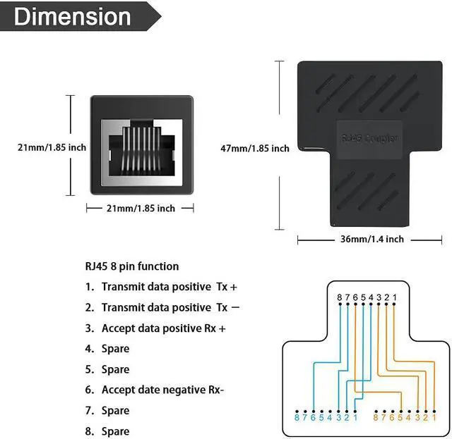 Alt view image 7 of 7 - Ethernet Splitter Ethernet Cable Splitter Ethernet Splitter 1 to 2 for Cat5 Cat5e Cat6 Cat6e Cat7 Cable and Supports Connecting Two Devices to The Network at The Same Time. (2 PCS) Black