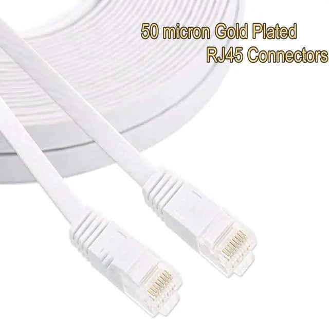Alt view image 2 of 7 - Cat 6 Ethernet Cable 50 ft, Solid Flat Internet Cords, Network LAN Patch Cables, Faster Than CAT5E/Cat5, White Slim Cat6 High Speed Computer Wire with Snagless Rj45 Connector for Router, Modem