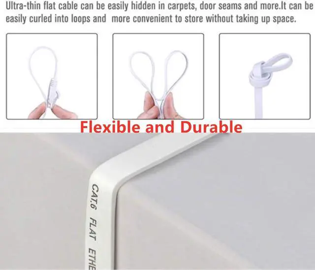 Alt view image 6 of 7 - Cat 6 Ethernet Cable 50 ft, Solid Flat Internet Cords, Network LAN Patch Cables, Faster Than CAT5E/Cat5, White Slim Cat6 High Speed Computer Wire with Snagless Rj45 Connector for Router, Modem