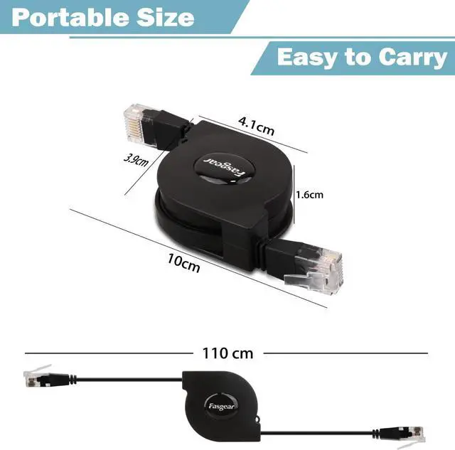 Alt view image 2 of 6 - Fasgear Cat6 Ethernet Cable [1 Pack 1m/3ft Black] Adjustable Flat Internet Network LAN Patch Cord High Speed 10Gbps Cat6 Computer Wire with RJ45 Connectors for Modem Router, PC, Mac, Laptop