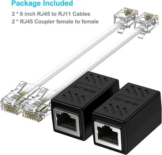 Alt view image 7 of 7 - RJ45 Female to RJ11 Male Adapter (2 Pack) Ethernet to Phone Line RJ45 8P8C Female to RJ11 6P4C Male Converter Adapter Cable