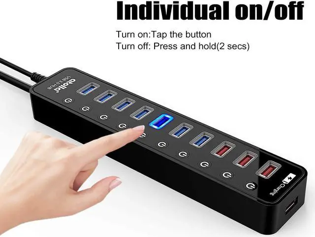 Alt view image 5 of 7 - Powered USB 3.0 Hub USB 3.0 Data Hub 11 Ports - 7 USB 3.0 Data Ports + 4 Smart Charging Port with Individual On/Off Switches and 12V/4A Power Adapter USB Hub 3.0 Splitter