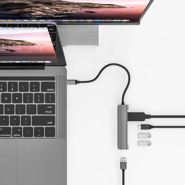 Alt view image 5 of 7 - USB C to Display Multiport Adapter, Portable Type-C Hub to DisplayPort, USB-C Charging Port, 3 USB 2.0 for MacBook Pro/Air Type C Laptops