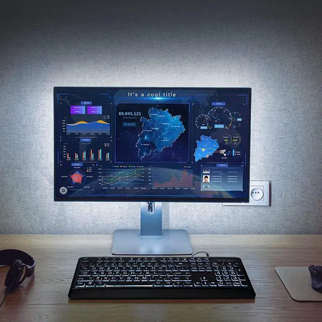 Alt view image 5 of 7 - Large Print Backlit Keyboard, Quiet USB Wired Computer Keyboard, Full Size Keyboard with White Illuminated LED Compatible for Windows Desktop, Laptop, PC, Gaming, Black