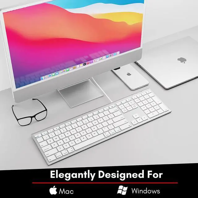 Alt view image 2 of 7 - Ultra Slim USB Wired Computer Keyboard - Works as Windows or Mac Wired Keyboard - Full Size Keyboard with 20 Apple Shortcut Keys - Mac Keyboard with Number Pad - Silver Aluminum Finish