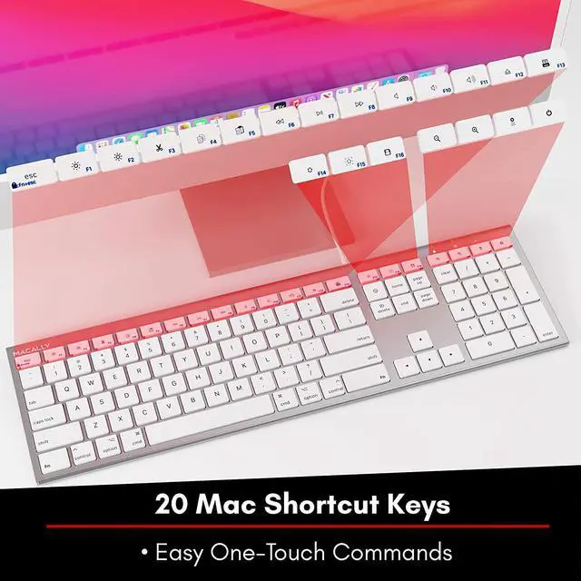 Alt view image 6 of 7 - Ultra Slim USB Wired Computer Keyboard - Works as Windows or Mac Wired Keyboard - Full Size Keyboard with 20 Apple Shortcut Keys - Mac Keyboard with Number Pad - Silver Aluminum Finish