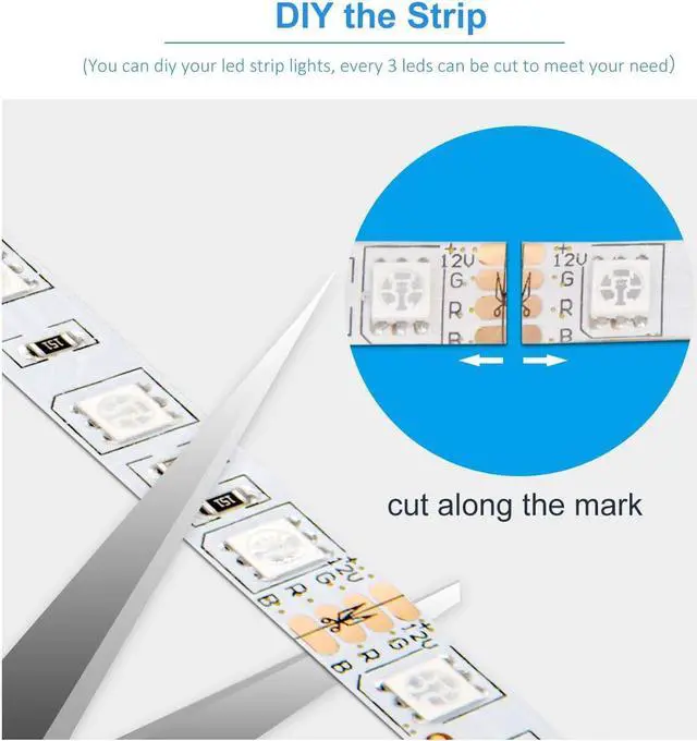 Alt view image 5 of 6 - Led Strip Lights 50ft Color Changing Led Light Strip with Remote Control 5050 RGB Strip Lighting Suitable for Home Decor Living Room Kitchen Home Party Decoration