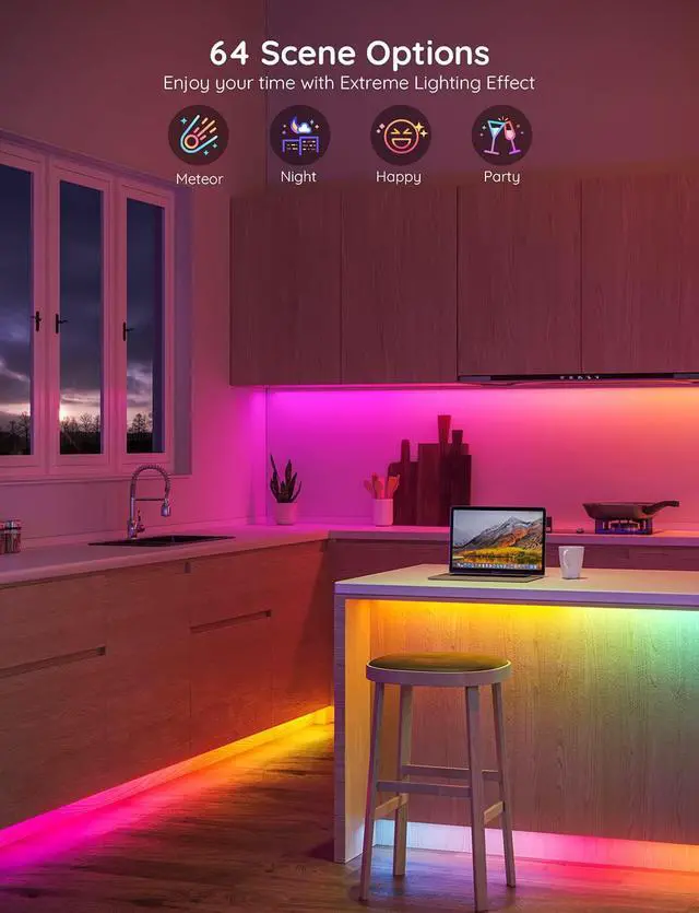 Alt view image 3 of 6 - 65.6ft RGBIC LED Strip Lights Color Changing LED Strips App Control via Bluetooth Smart Segmented Control Multiple Scenes Enhanced Music Sync LED Lights for Bedroom Home Decor (2 X 32.8ft)