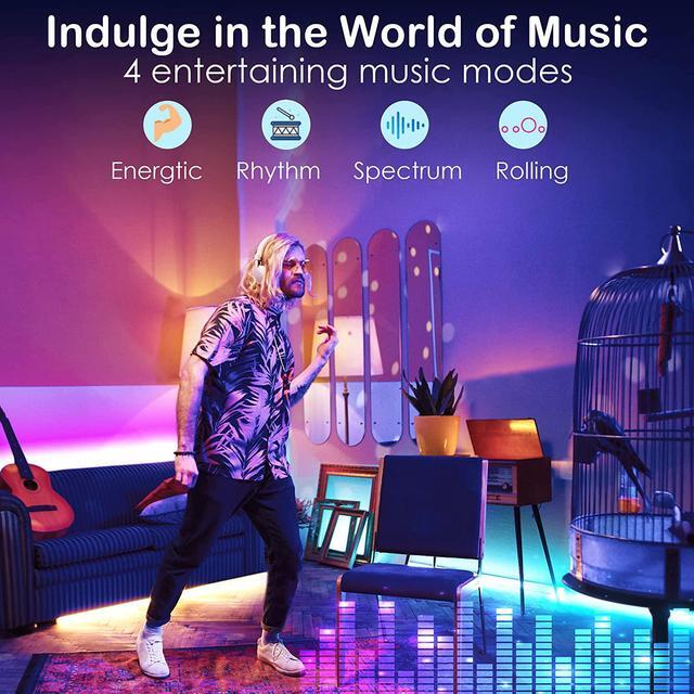 Alt view image 5 of 7 - 100ft LED Strip Lights, Maylit Ultra Long Music Sync Timing LED Lights for Bedroom, Kitchen, Bar, Ceiling, Dorm Room Decor with APP and Remote Control, RGB Color Changing LED Light Strips
